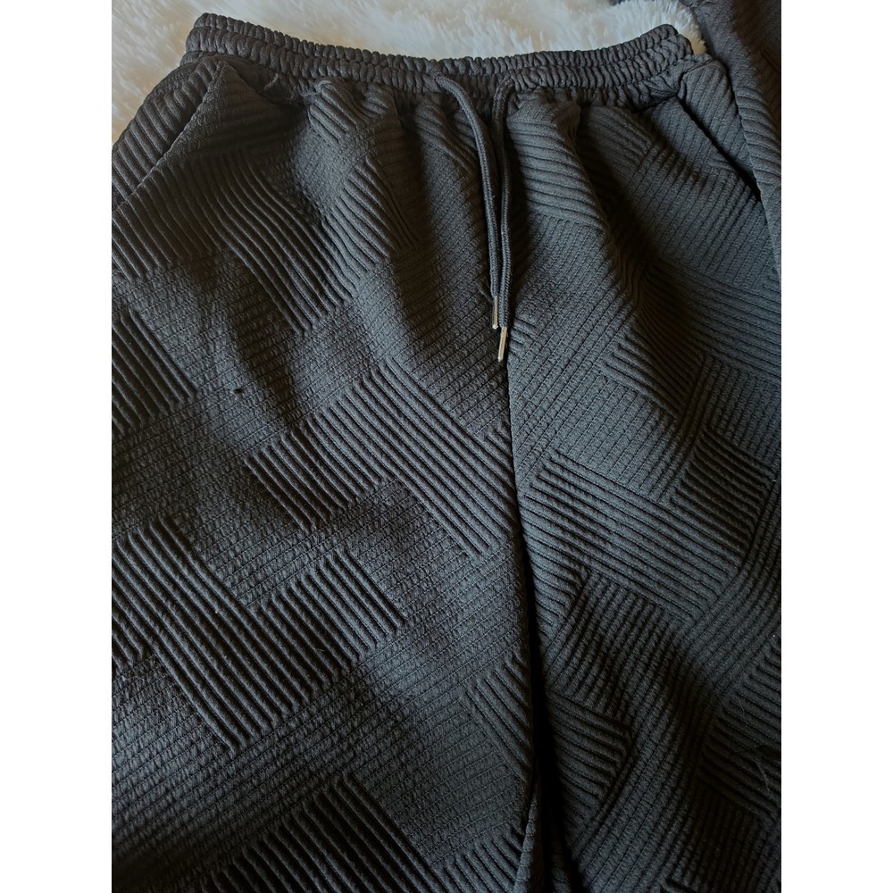Textured Quilted Short-Sleeve Top and Matching Wide-Leg Pants -S - Picture 5 of 10